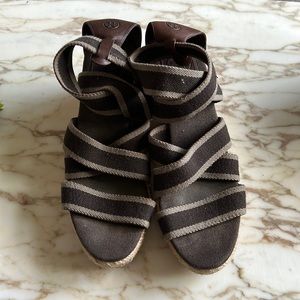 TORY BURCH Brown Strappy Wedges Size 10